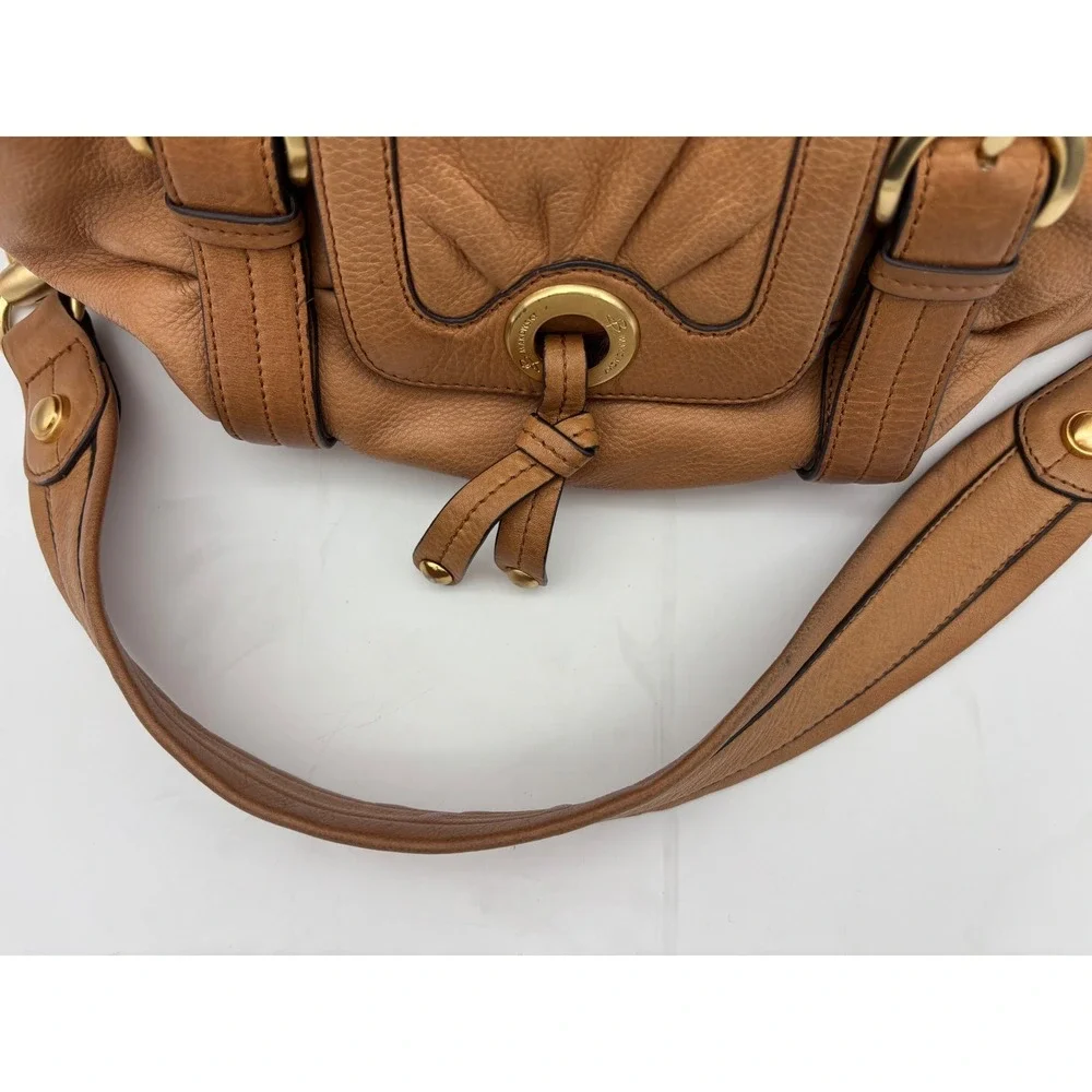 B MAKOWSKY Tan Leather Handbag Satchel Bag Double Handle Boho‎ Slouch Gold Camel